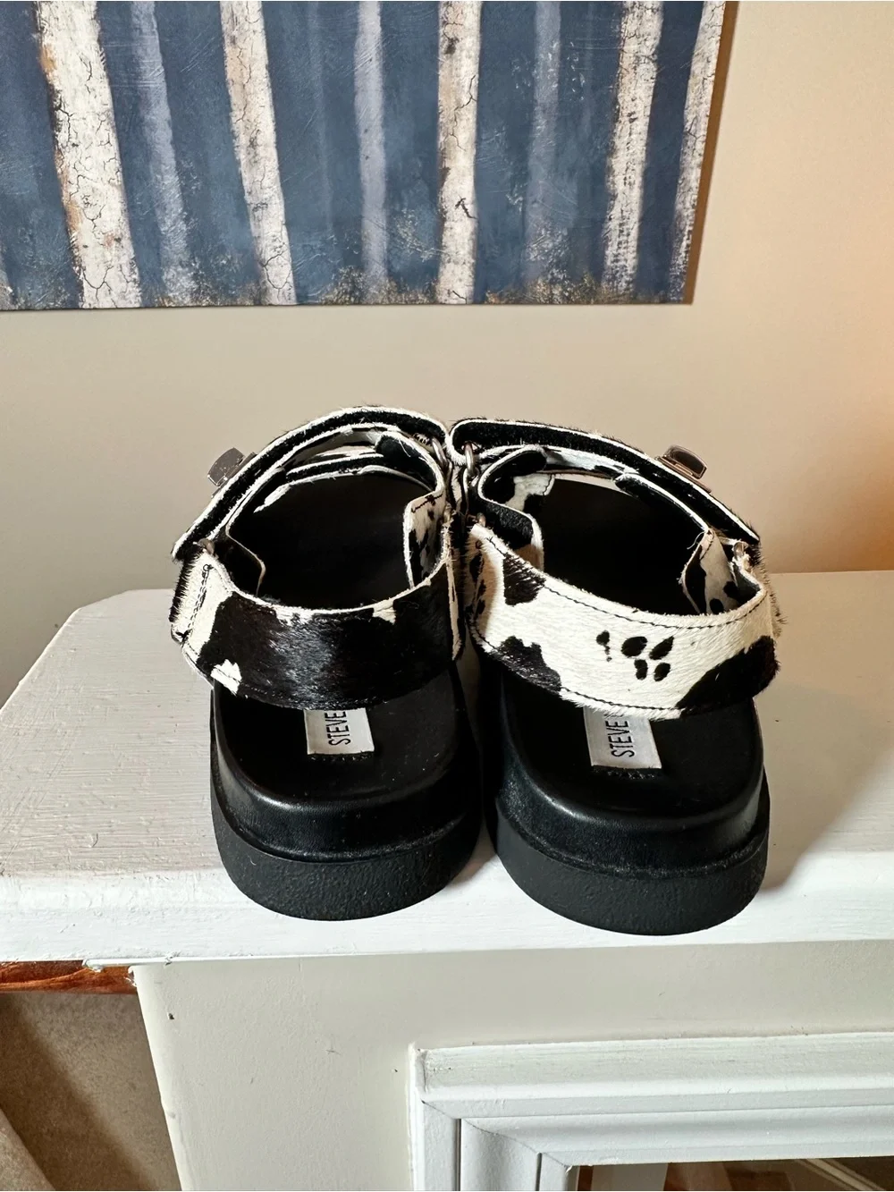 Steve Madden Kids Cow Print Black & White Velcro Strap Sandals